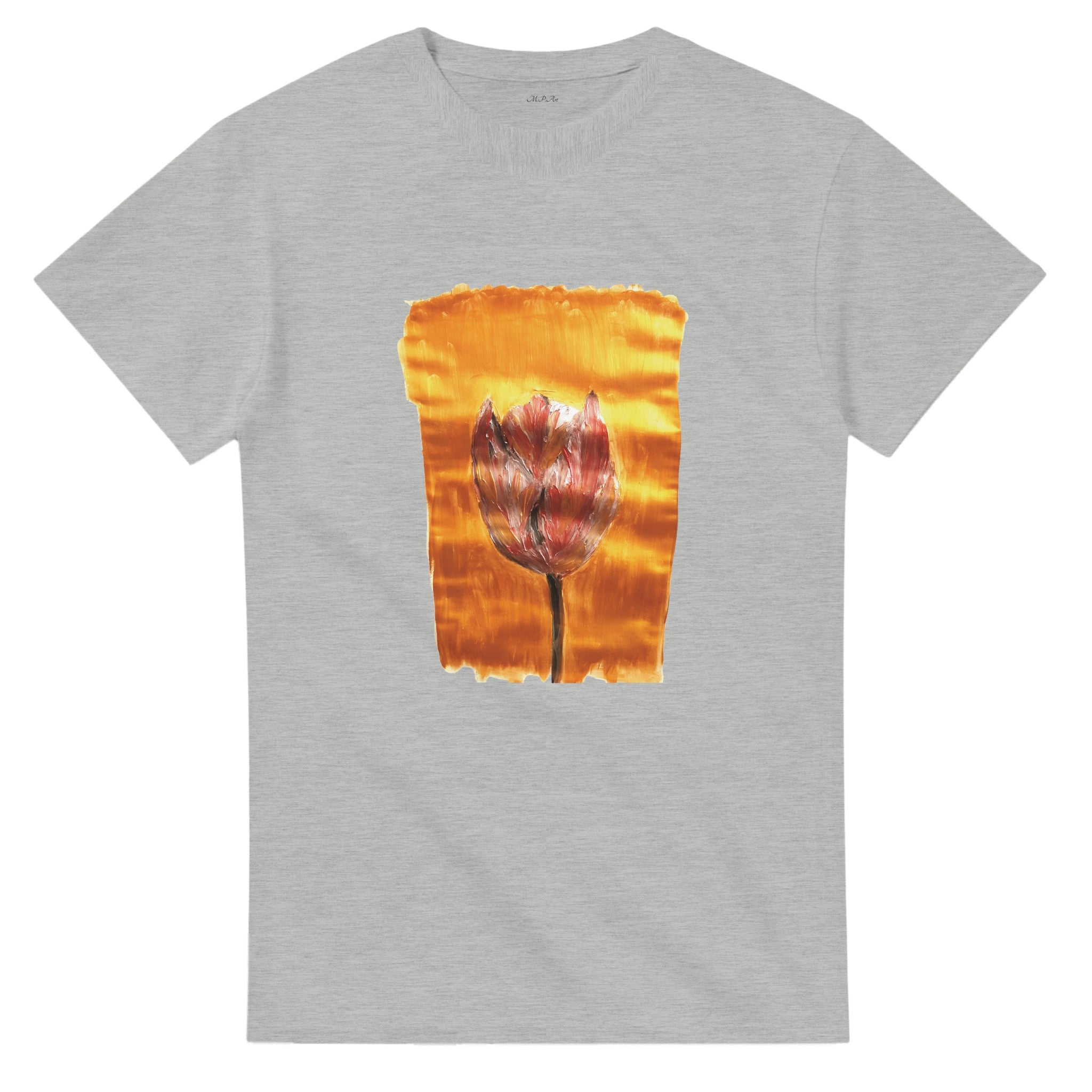 Heavyweight unisex crewneck t-shirt with artistic print close-up
