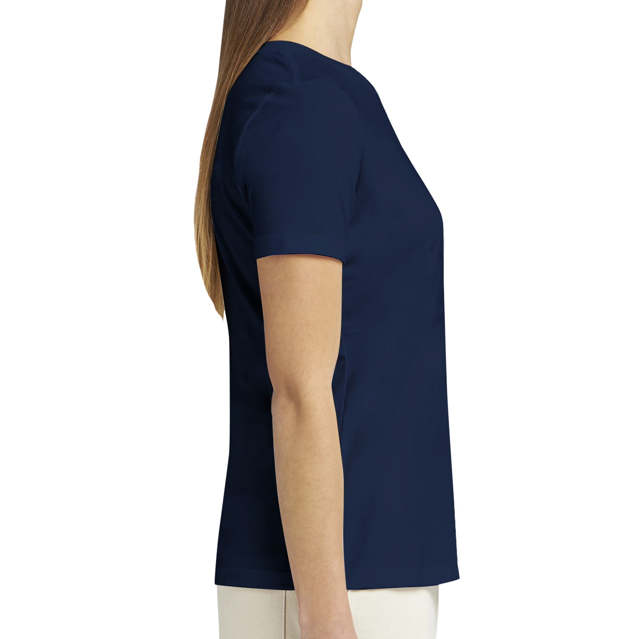 White women's t-shirt relaxed fit printed handpainted artwork detail
