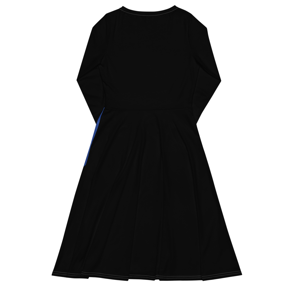 All-over print long sleeve midi dress with printed handpainted artwork - right front view
