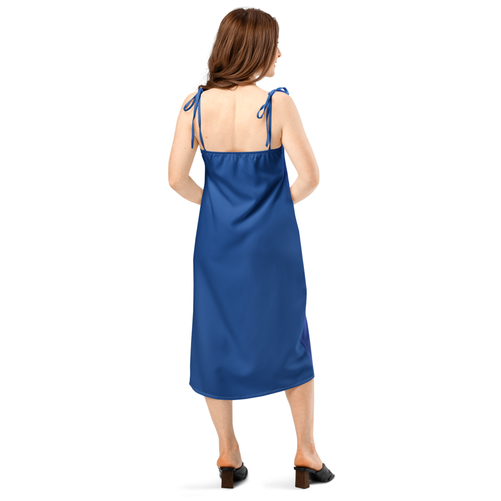 Tie-strap midi dress with printed handpainted artwork - back view
