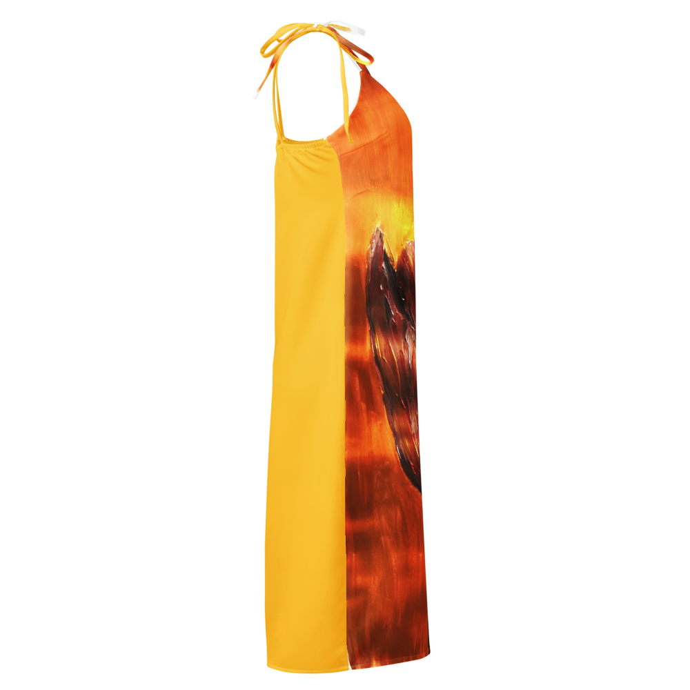 Tie-strap midi dress with printed handpainted artwork - right side view
