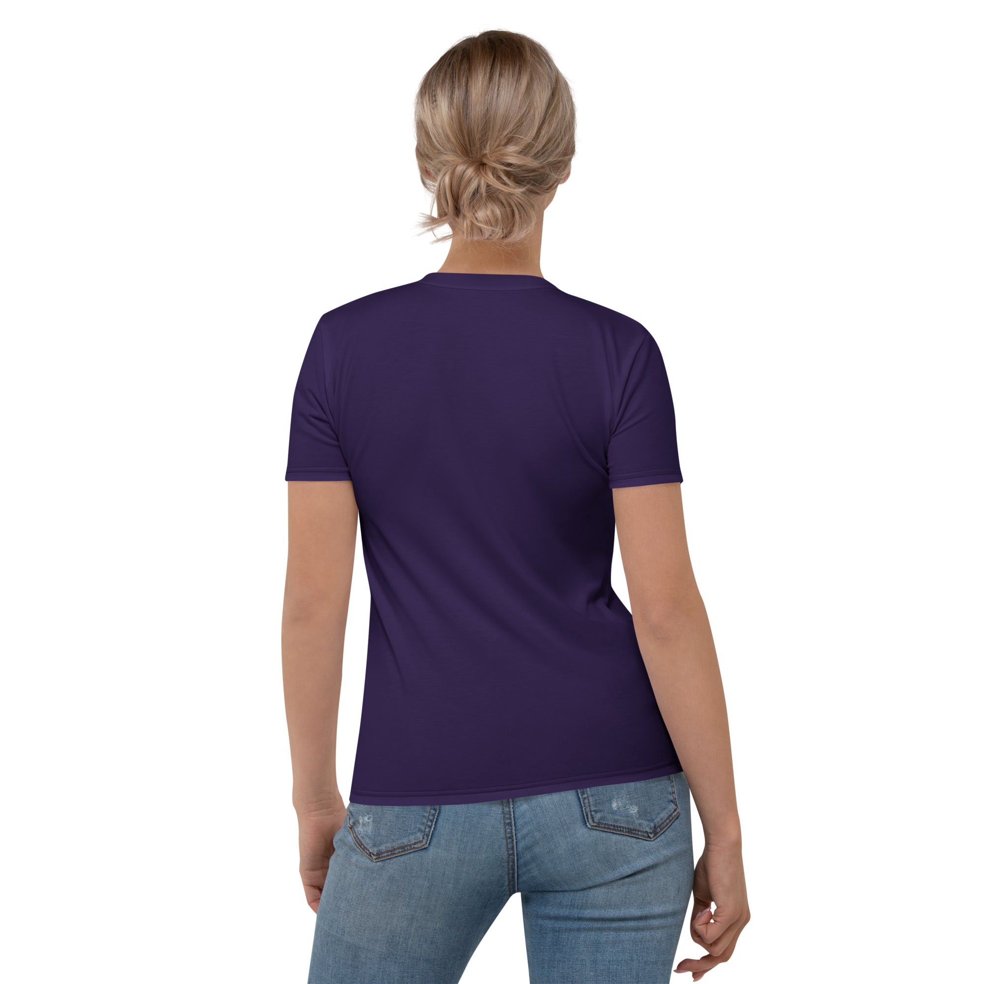 Product Women's yoga t-shirt with printed handpainted artwork back view - fade-resistant polyester jersey
