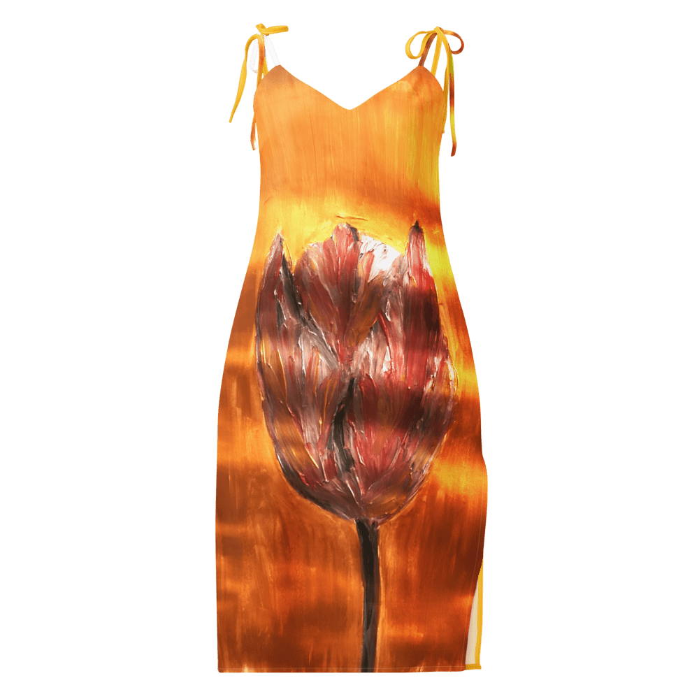 Crimson Tulip Dreams | Tie - Strap Midi Dress - M.P.Art