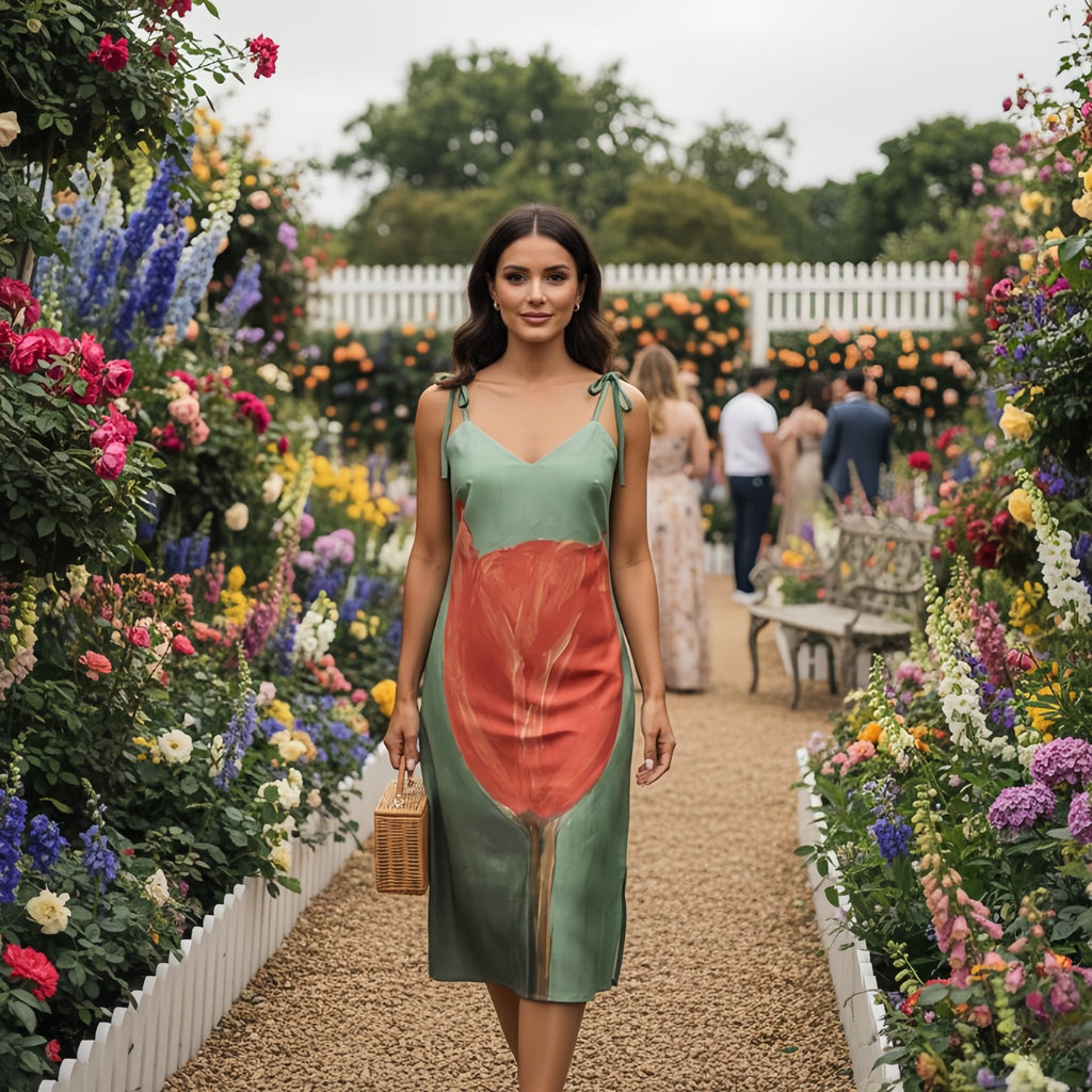 Emerald Garden | Tie - Strap Midi Dress - M.P.Art