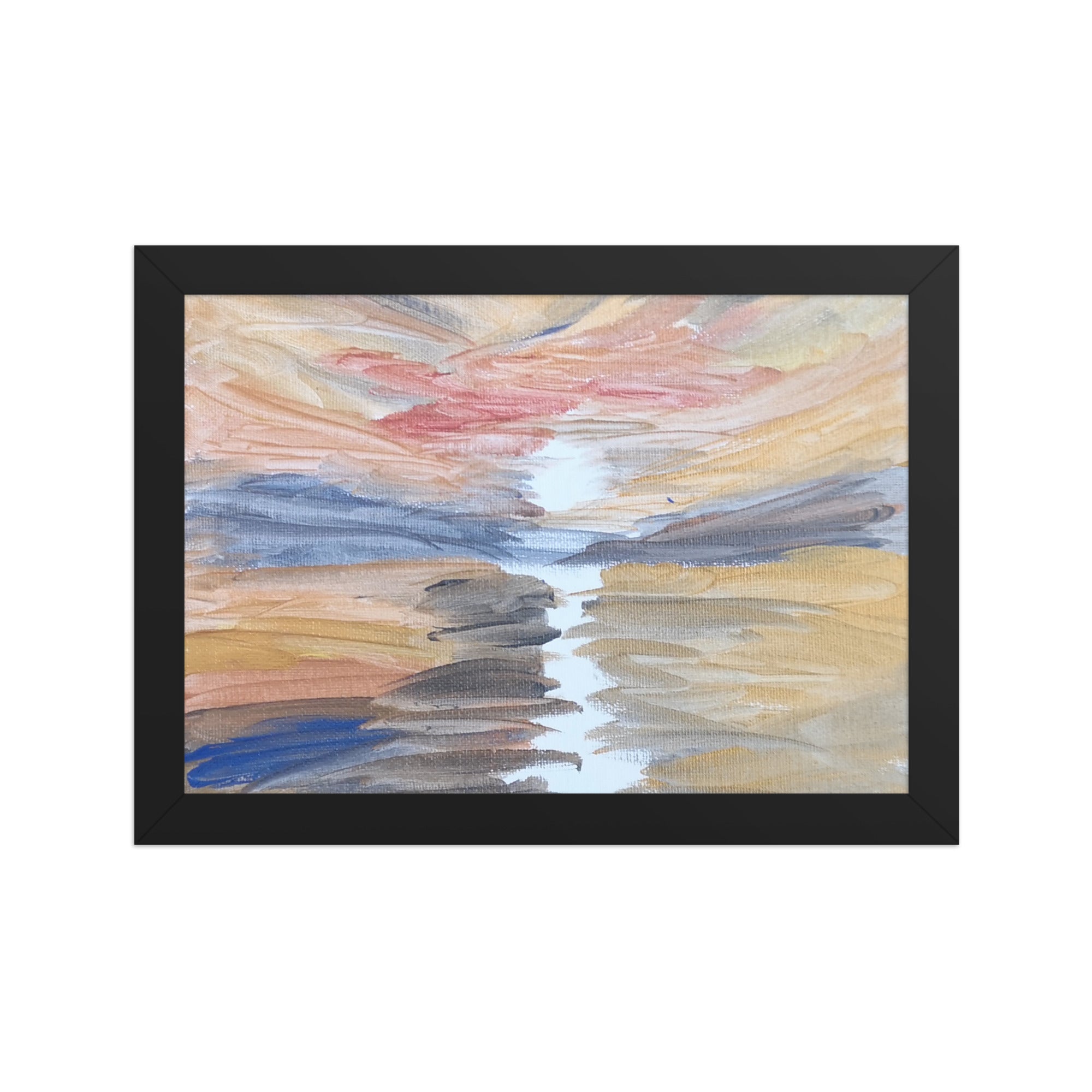 Framed matte paper poster with printed handpainted artwork in black frame 21x30 cm - front view
