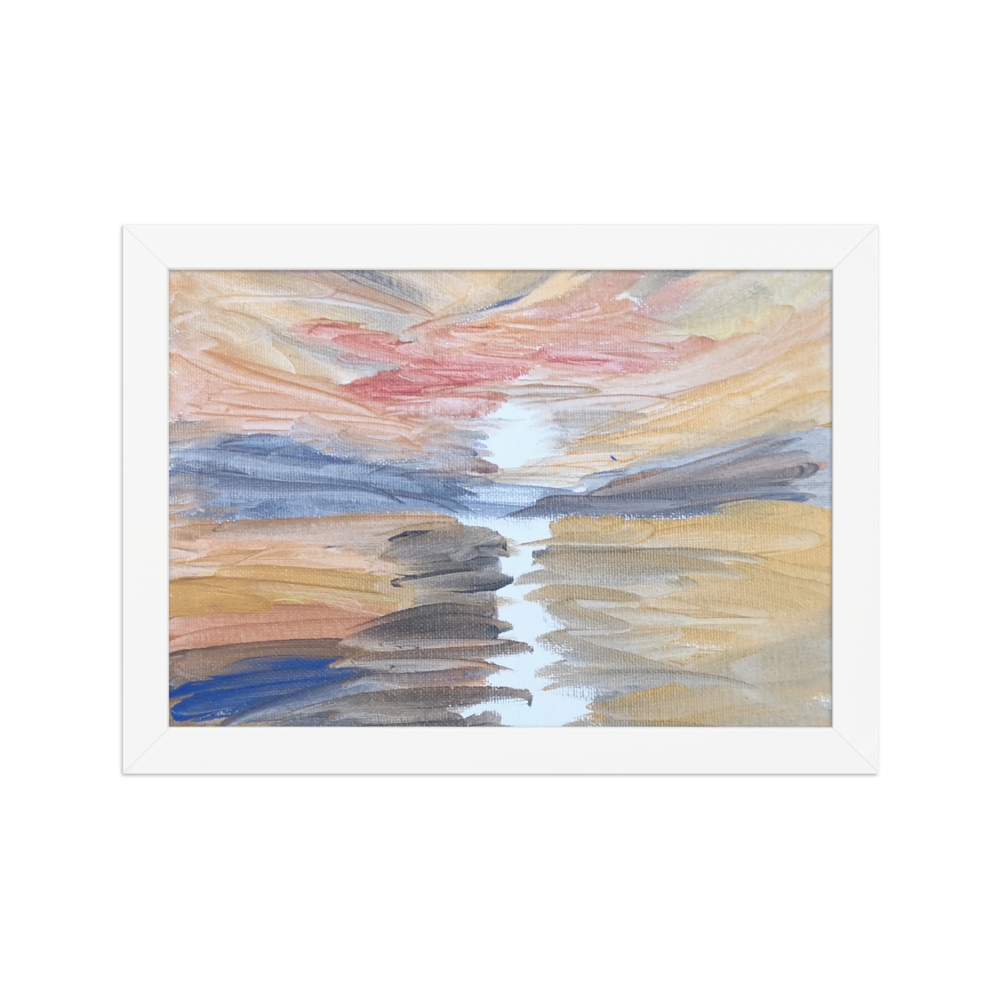 Framed matte paper poster with printed handpainted artwork in white frame 21x30 cm - front perspective
