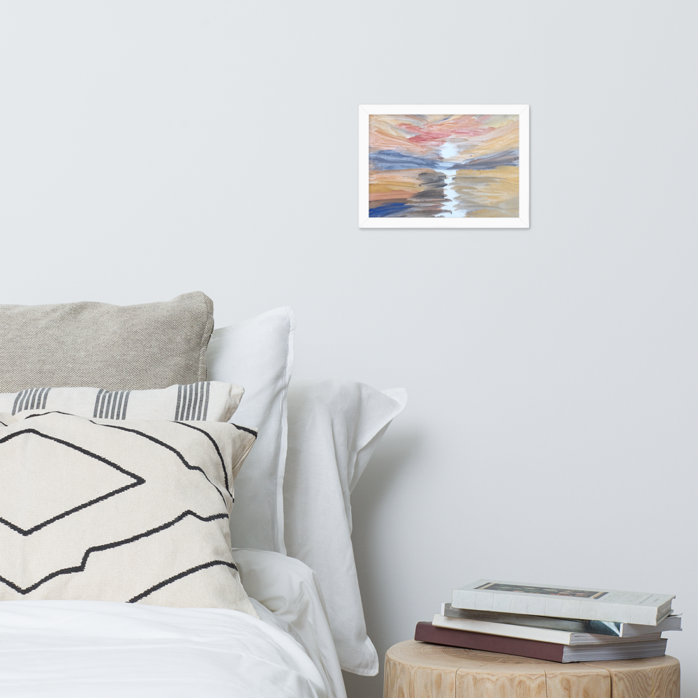 Framed matte paper poster with printed handpainted artwork in white frame 21x30 cm - wall display
