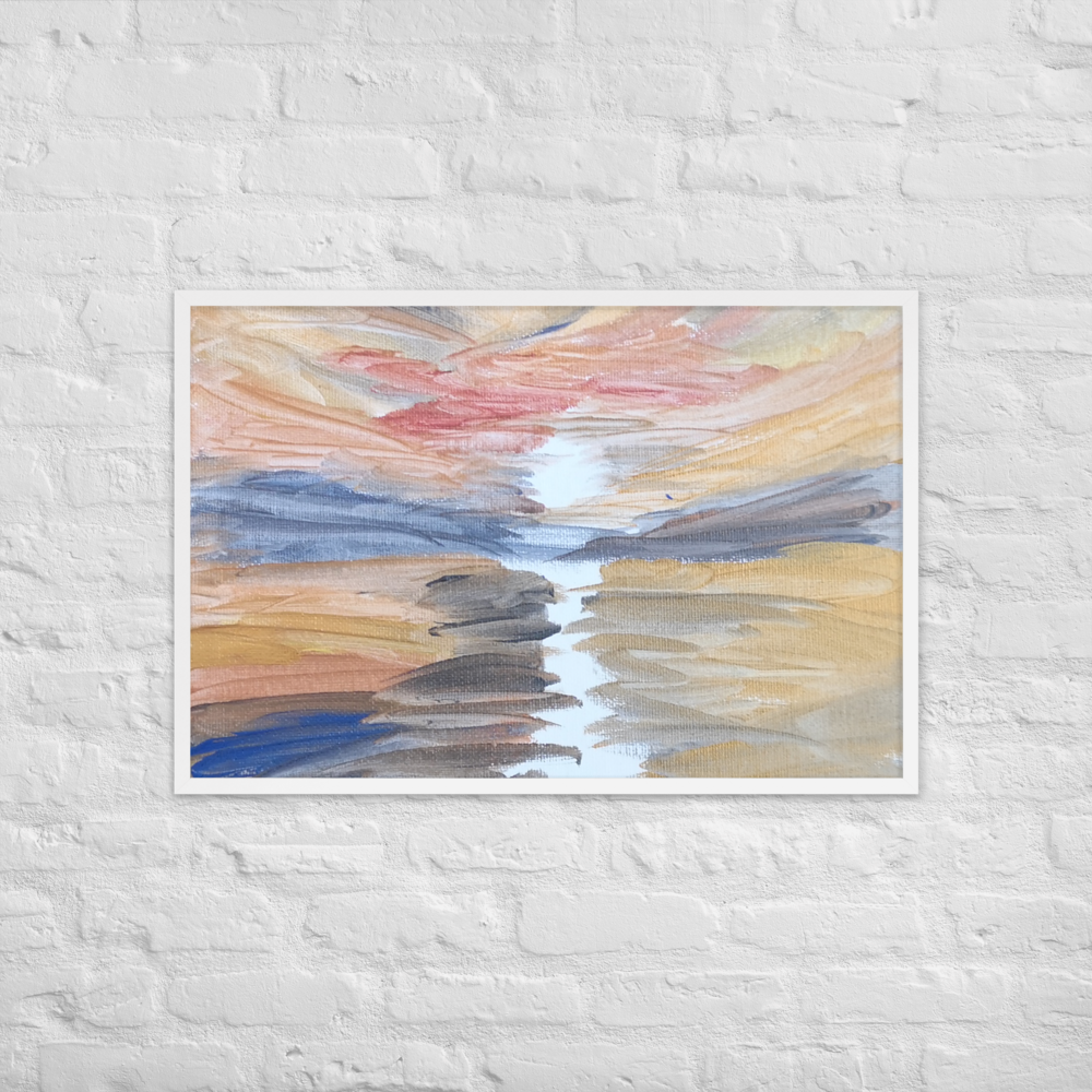 Framed matte paper poster with printed handpainted artwork in white frame 61x91 cm - front angle
