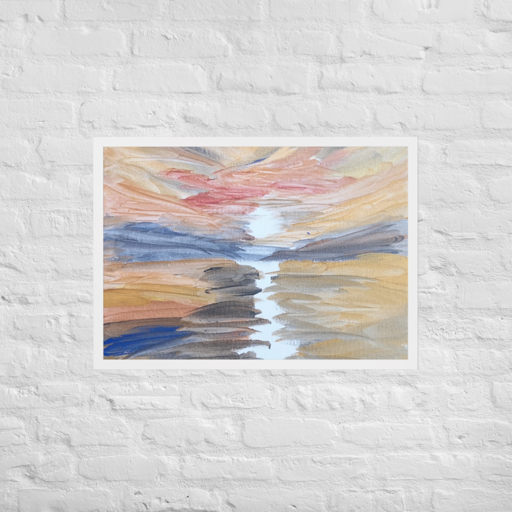 Framed matte paper poster with printed handpainted artwork in white frame A1 (59.4x84.1 cm) - front close-up
