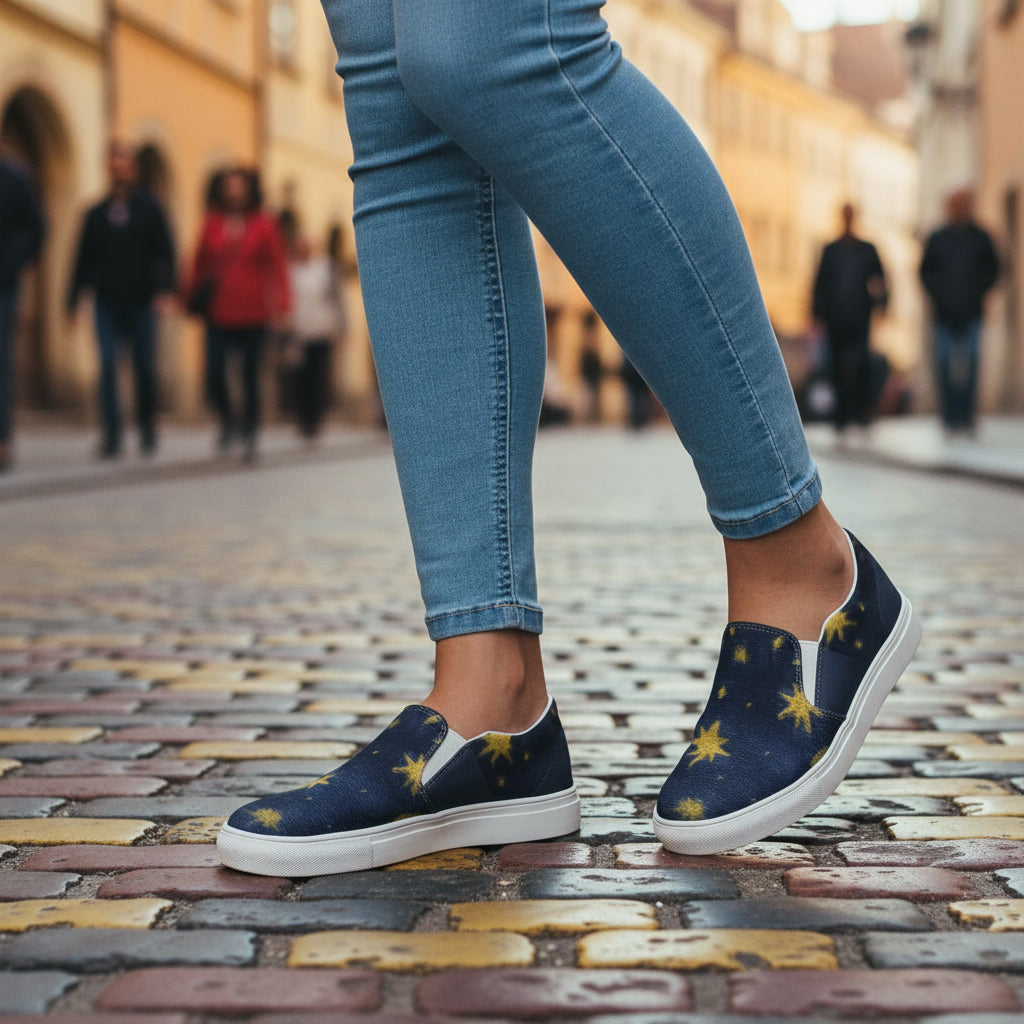 Sternennacht-Slipper aus Canvas | Handbemalte Damenkunst