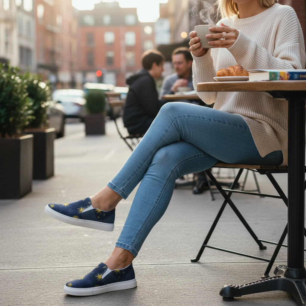 Sternennacht-Slipper aus Canvas | Handbemalte Damenkunst