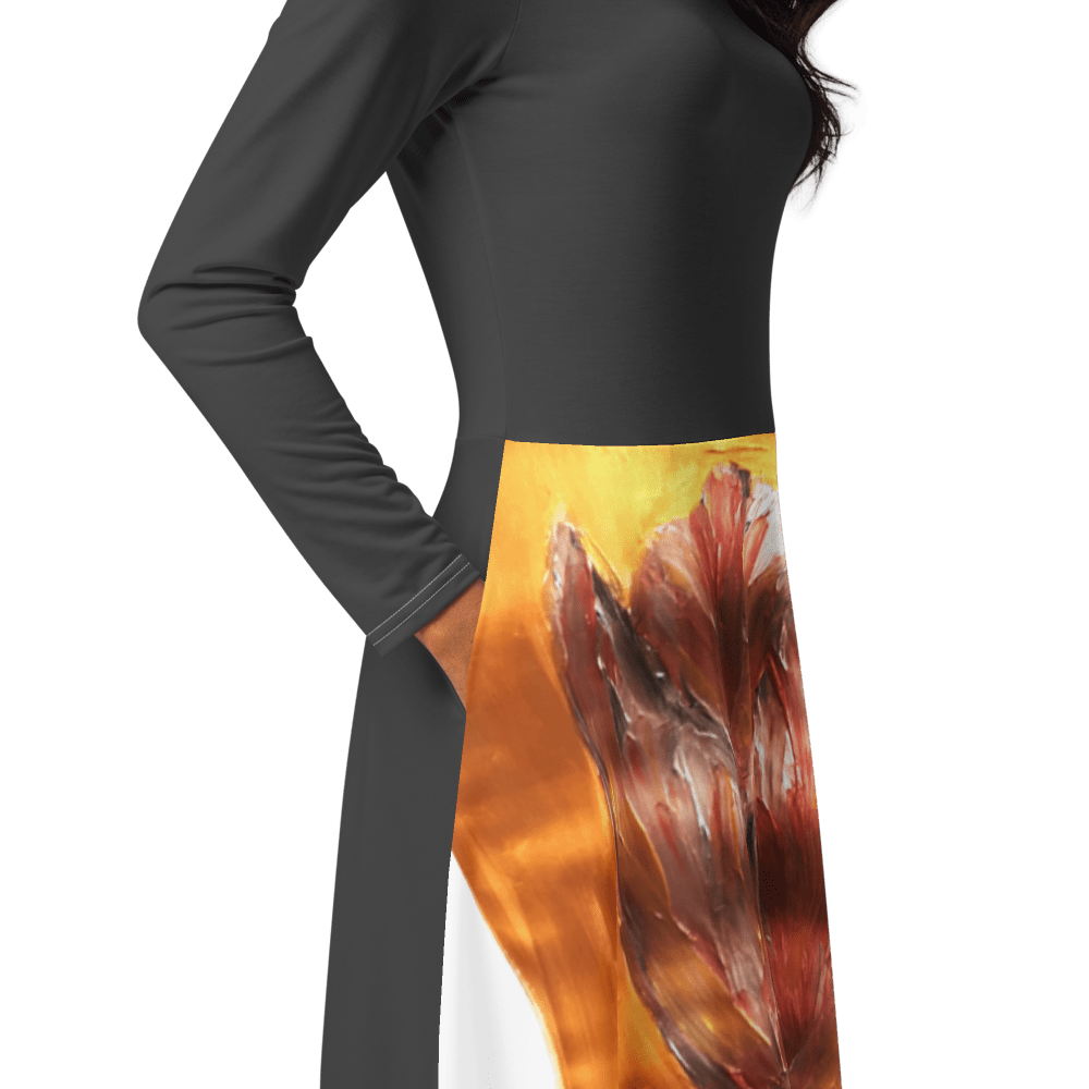 Golden Flame | Long Sleeve Midi Dress - M.P.Art