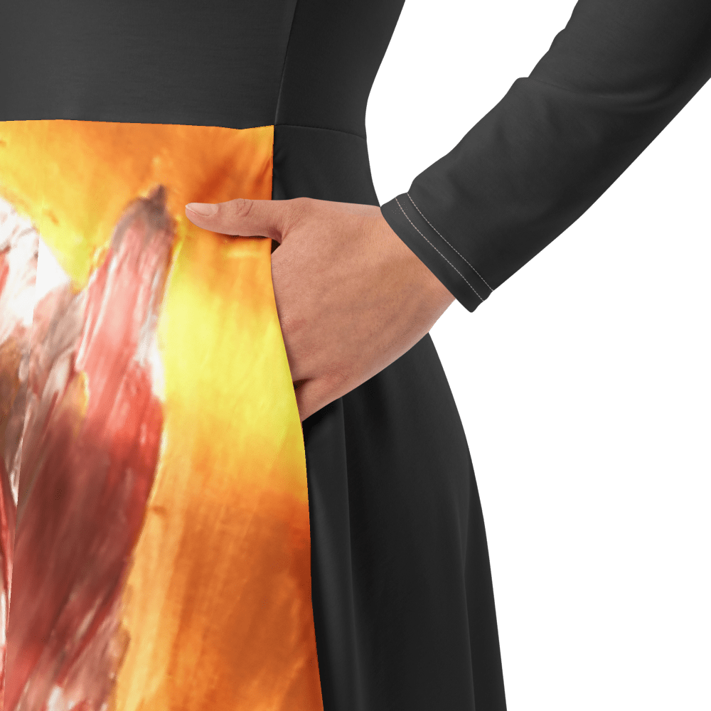 Golden Flame | Long Sleeve Midi Dress - M.P.Art