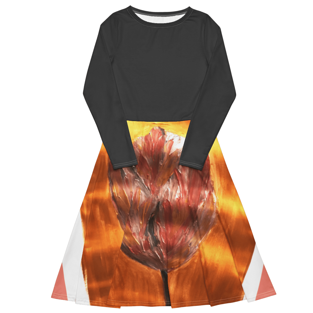 Golden Flame | Long Sleeve Midi Dress - M.P.Art