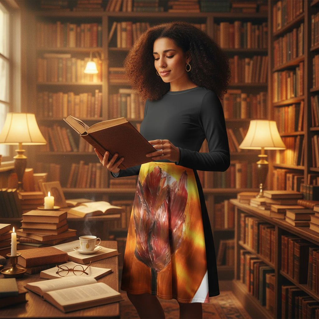 Golden Flame | Long Sleeve Midi Dress - M.P.Art