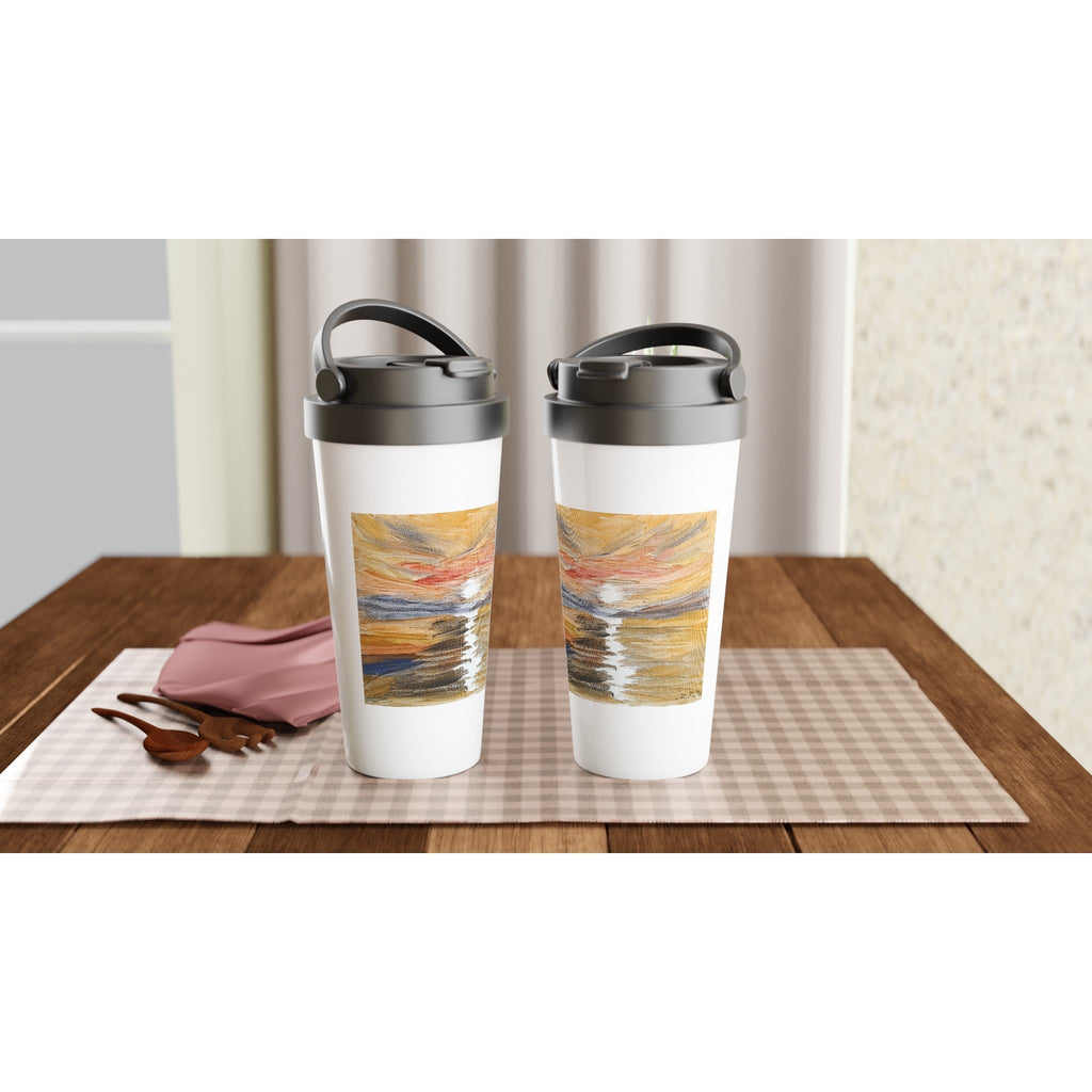 Golden Sunset Travel Mug | 15oz Stainless Steel with Handpainted Art - M.P.Art