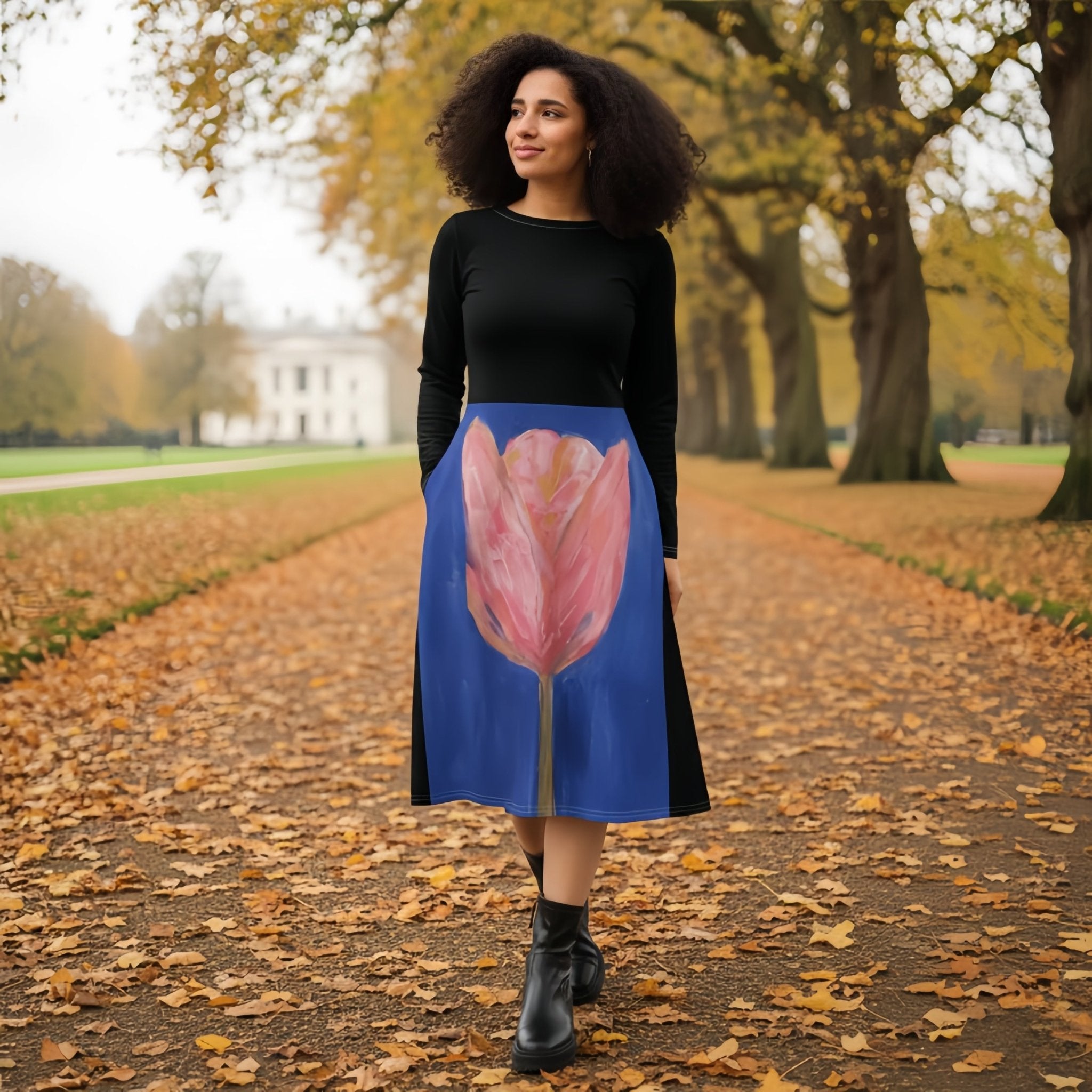 Midnight Tulip | Long Sleeve Midi Dress - M.P.Art