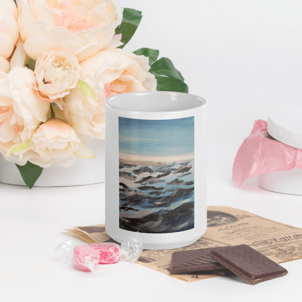 Ocean Waves Glossy Mug | 15oz with Printed Handpainted Art - M.P.Art
