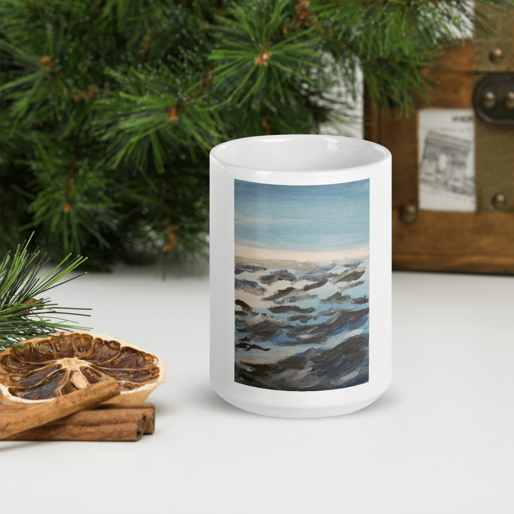Ocean Waves Glossy Mug | 15oz with Printed Handpainted Art - M.P.Art