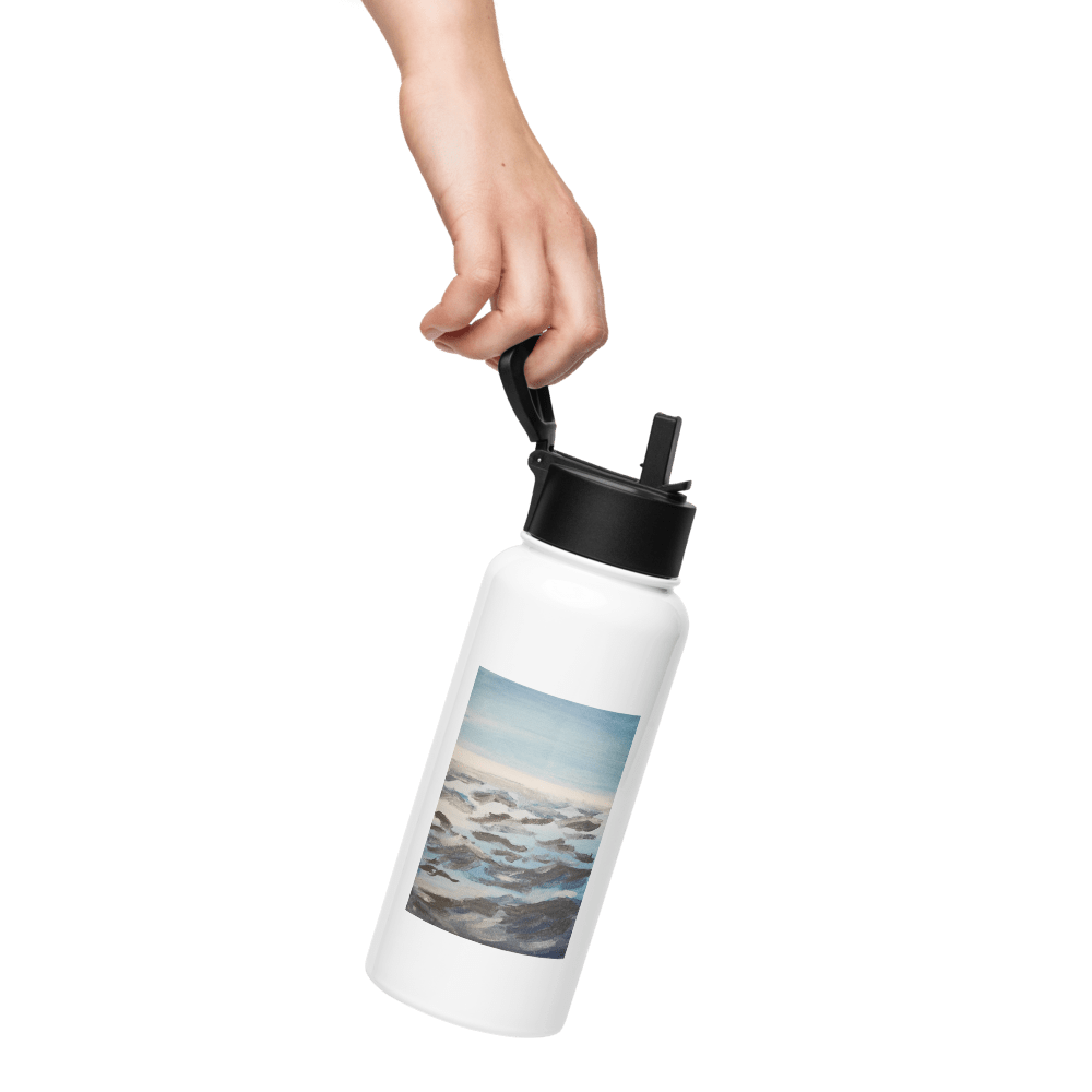 Ocean Waves Water Bottle | 32oz Stainless Steel with Printed Handpainted Art - M.P.Art