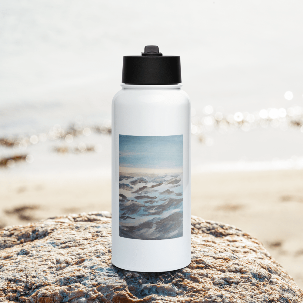 Ocean Waves Water Bottle | 32oz Stainless Steel with Printed Handpainted Art - M.P.Art