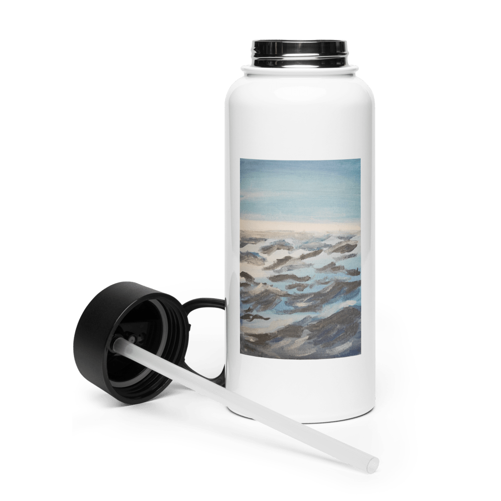 Ocean Waves Water Bottle | 32oz Stainless Steel with Printed Handpainted Art - M.P.Art