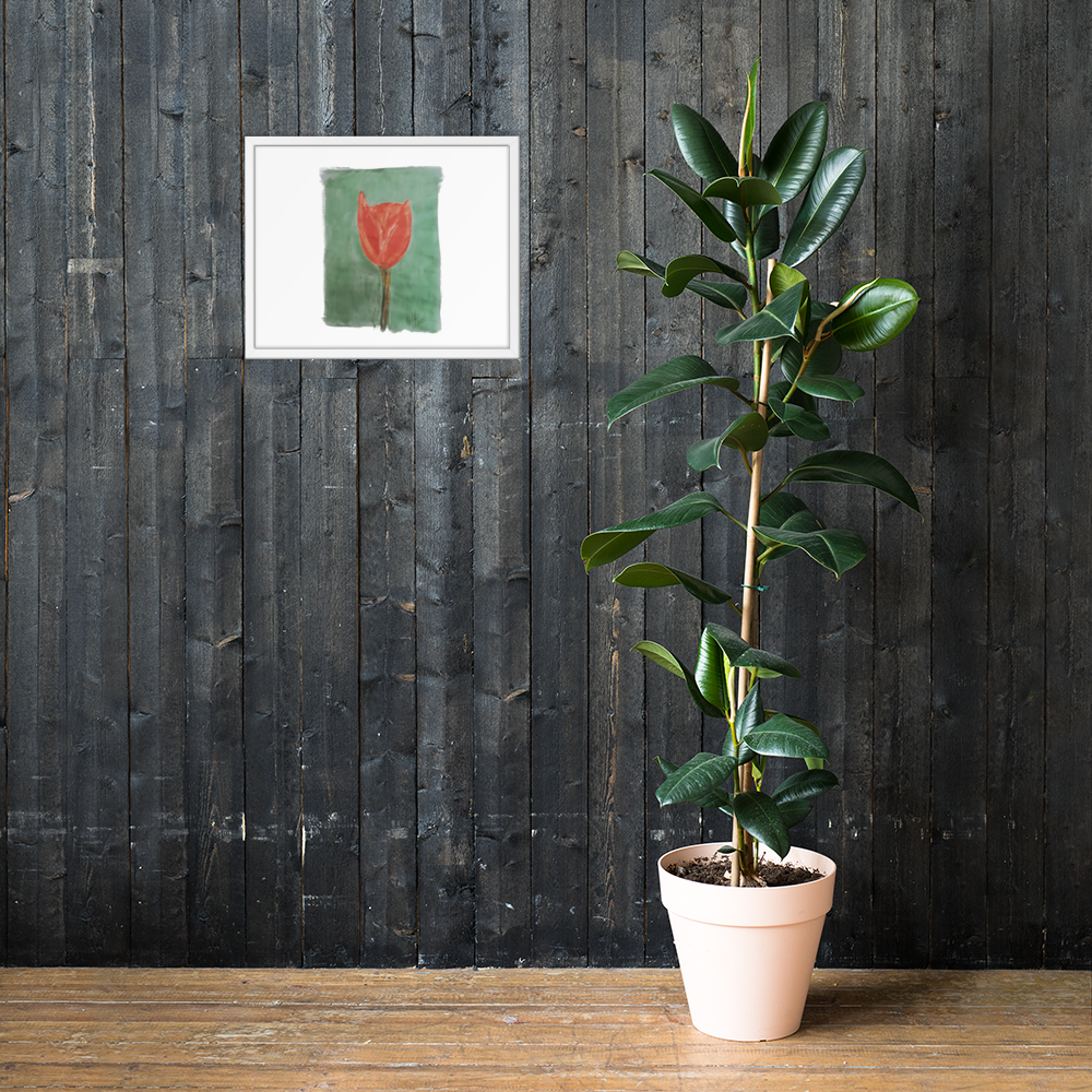 Framed photo paper poster with printed handpainted artwork in white frame 16x20 inch - lifestyle room setting
