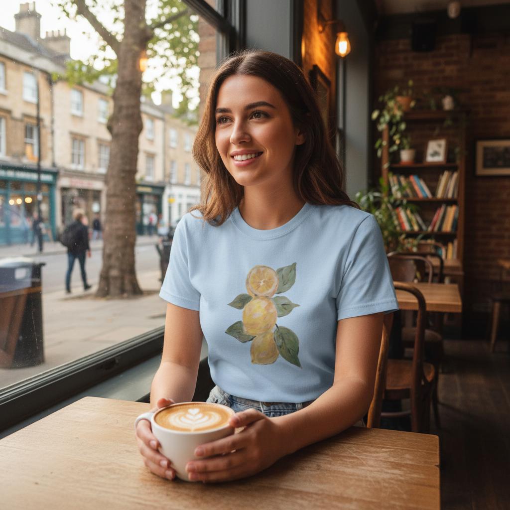 Heavyweight unisex crewneck t-shirt with printed handpainted artwork - front view
