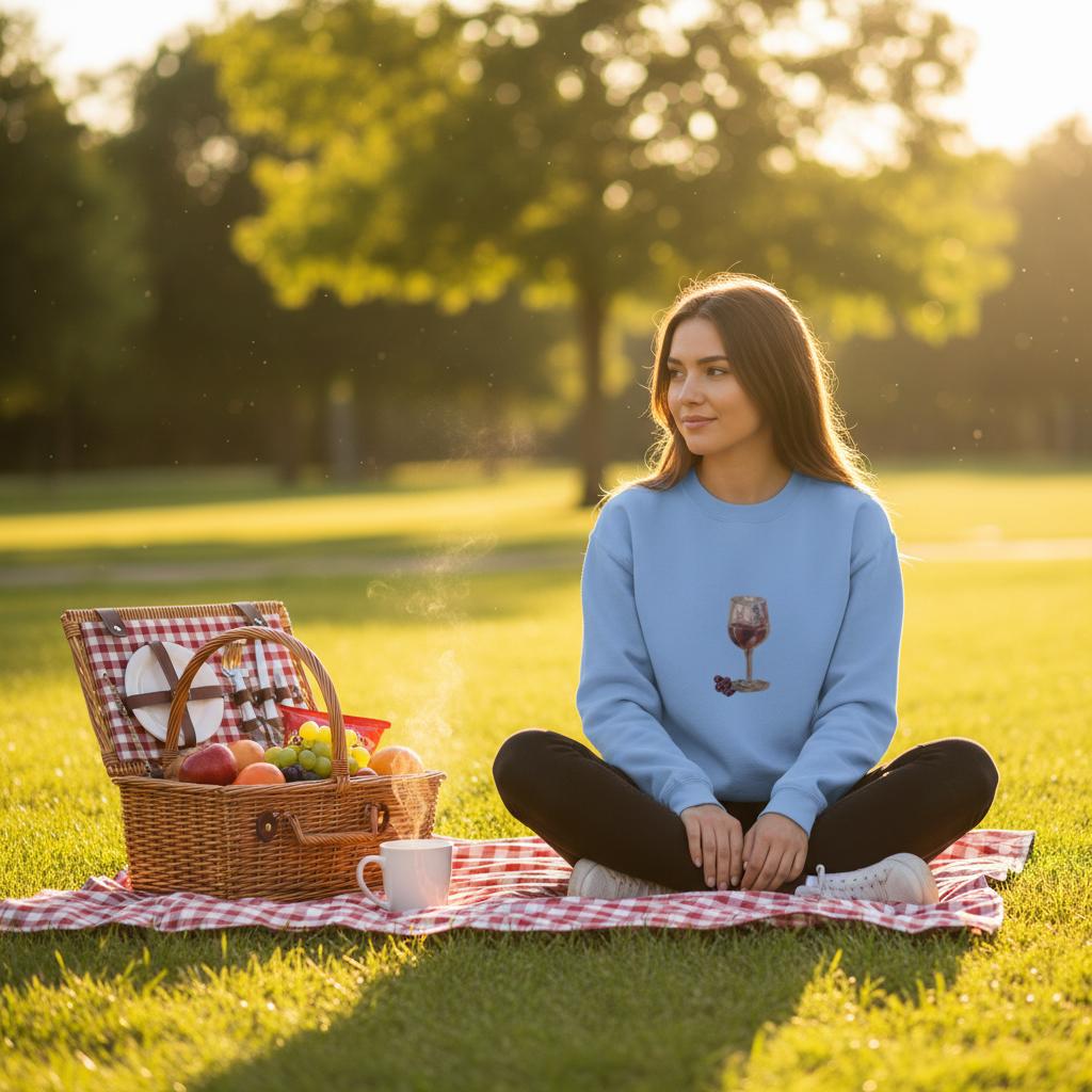 Wine &amp; Dine Rundhals-Sweatshirt | Hochwertiges, handbemaltes Unisex-Design