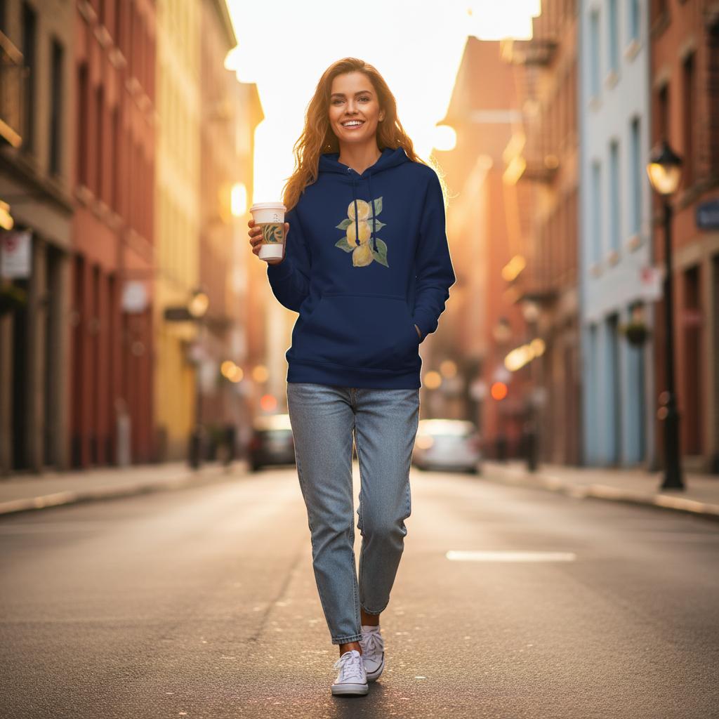 Premium unisex hoodie with printed handpainted artwork front view on white background
