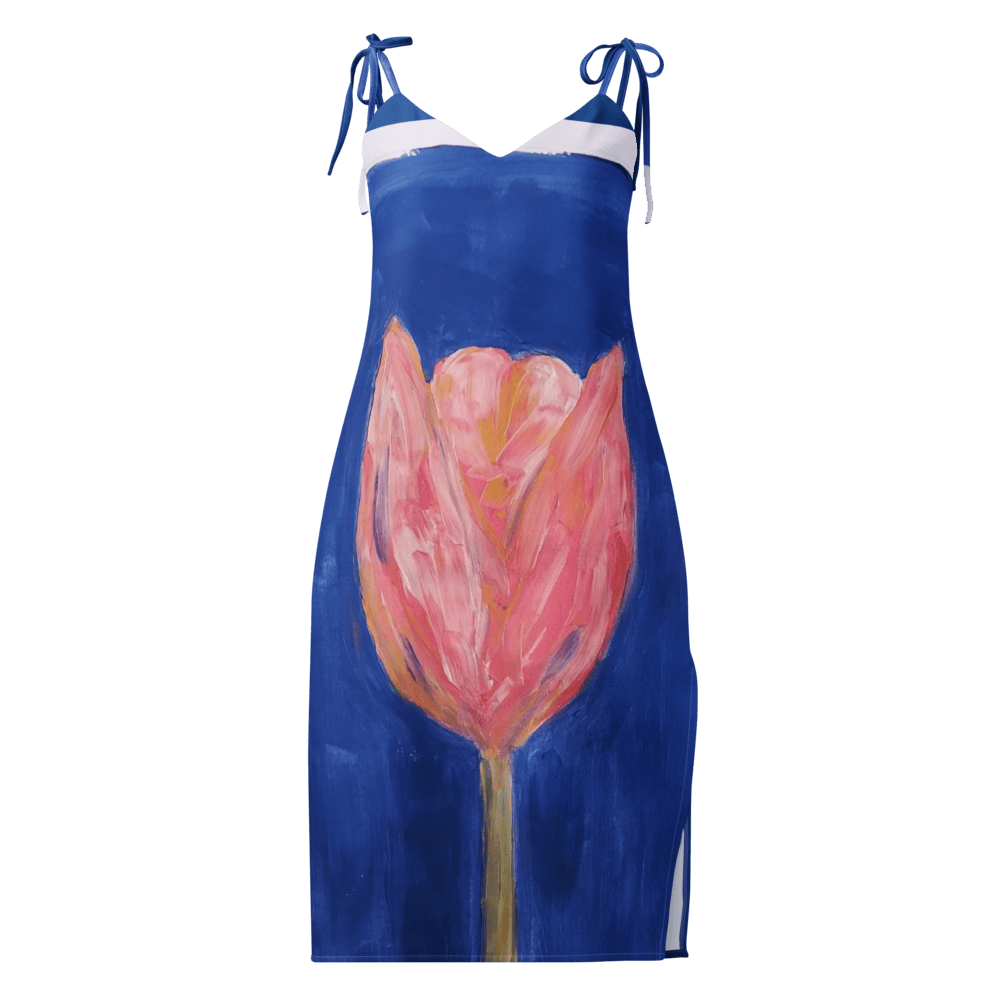 Sapphire Bloom | Tie - Strap Midi Dress - M.P.Art