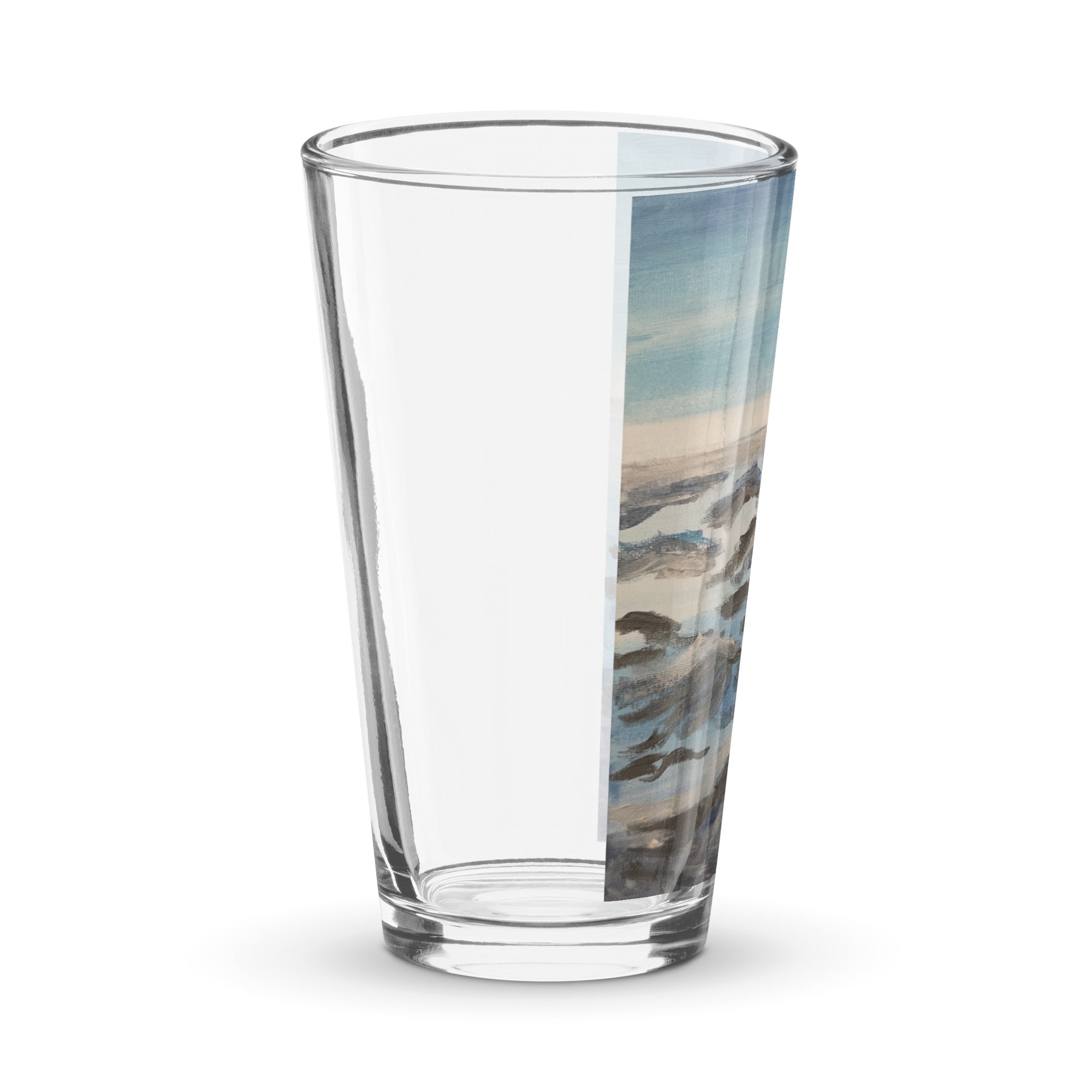 Shaker pint glass 16 oz with printed handpainted artwork right side view
