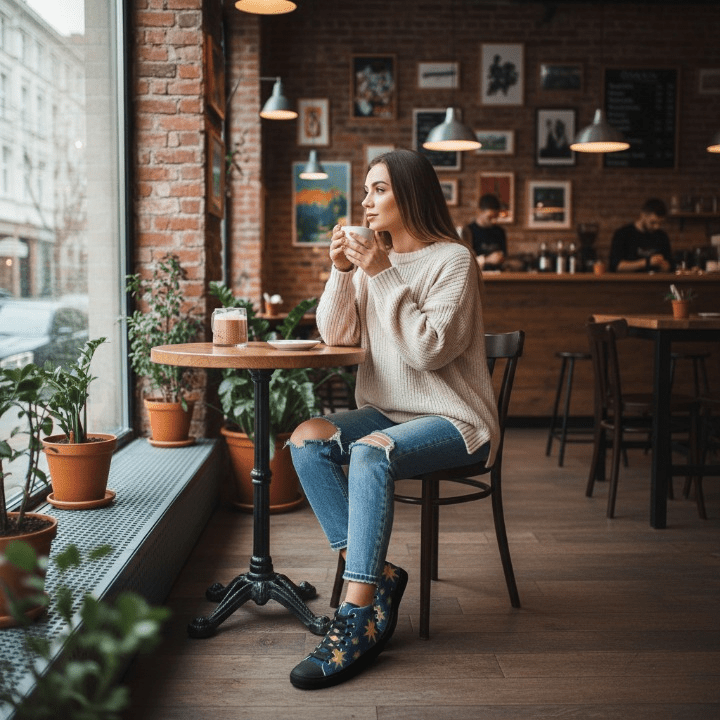 Starry Night High Top Canvas Shoes | Women's Printed Handpainted Art - M.P.Art