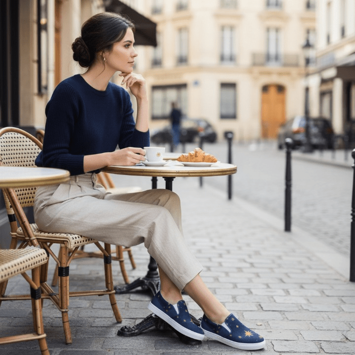Starry Night Slip - On Canvas Shoes | Women's Handpainted Art - M.P.Art