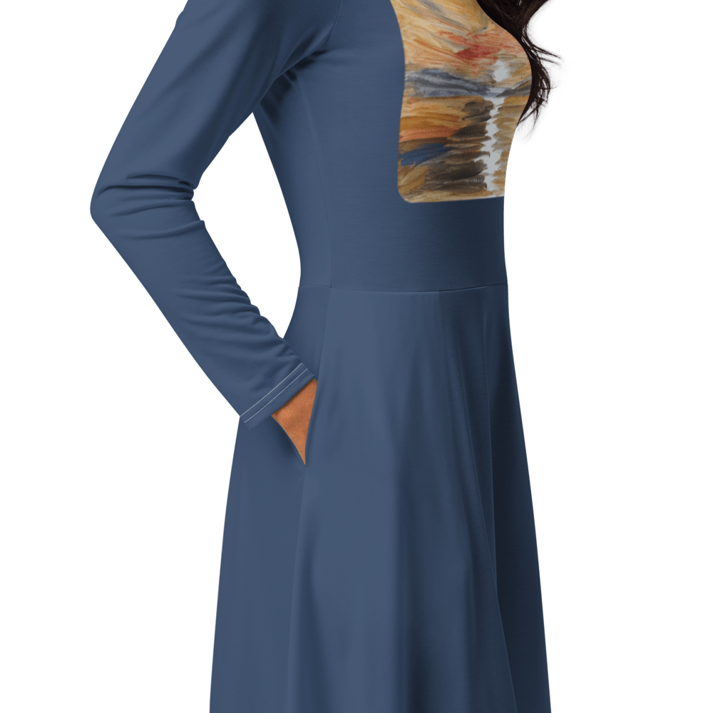 Turner - Inspired Sunset Long Sleeve Midi Dress | Printed Handpainted Art - M.P.Art