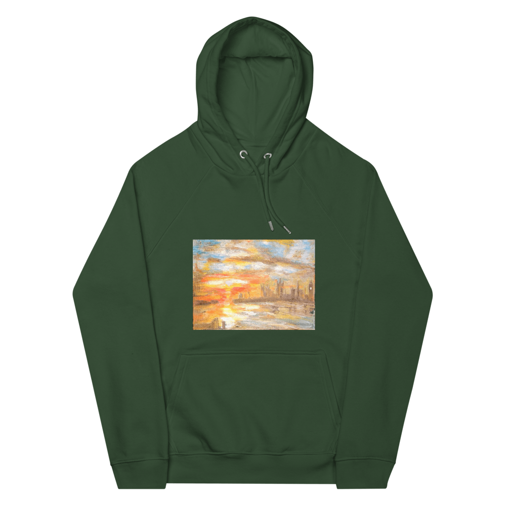 Turner Inspired Westminster Sunset Eco Raglan Hoodie | Unisex with Printed Handpainted Art - M.P.Art