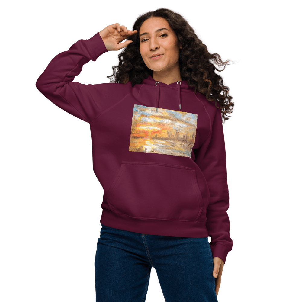 Turner Inspired Westminster Sunset Eco Raglan Hoodie | Unisex with Printed Handpainted Art - M.P.Art