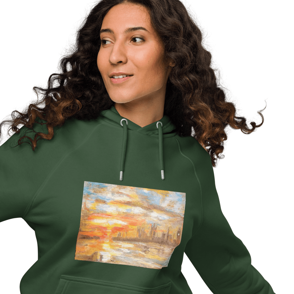 Turner Inspired Westminster Sunset Eco Raglan Hoodie | Unisex with Printed Handpainted Art - M.P.Art
