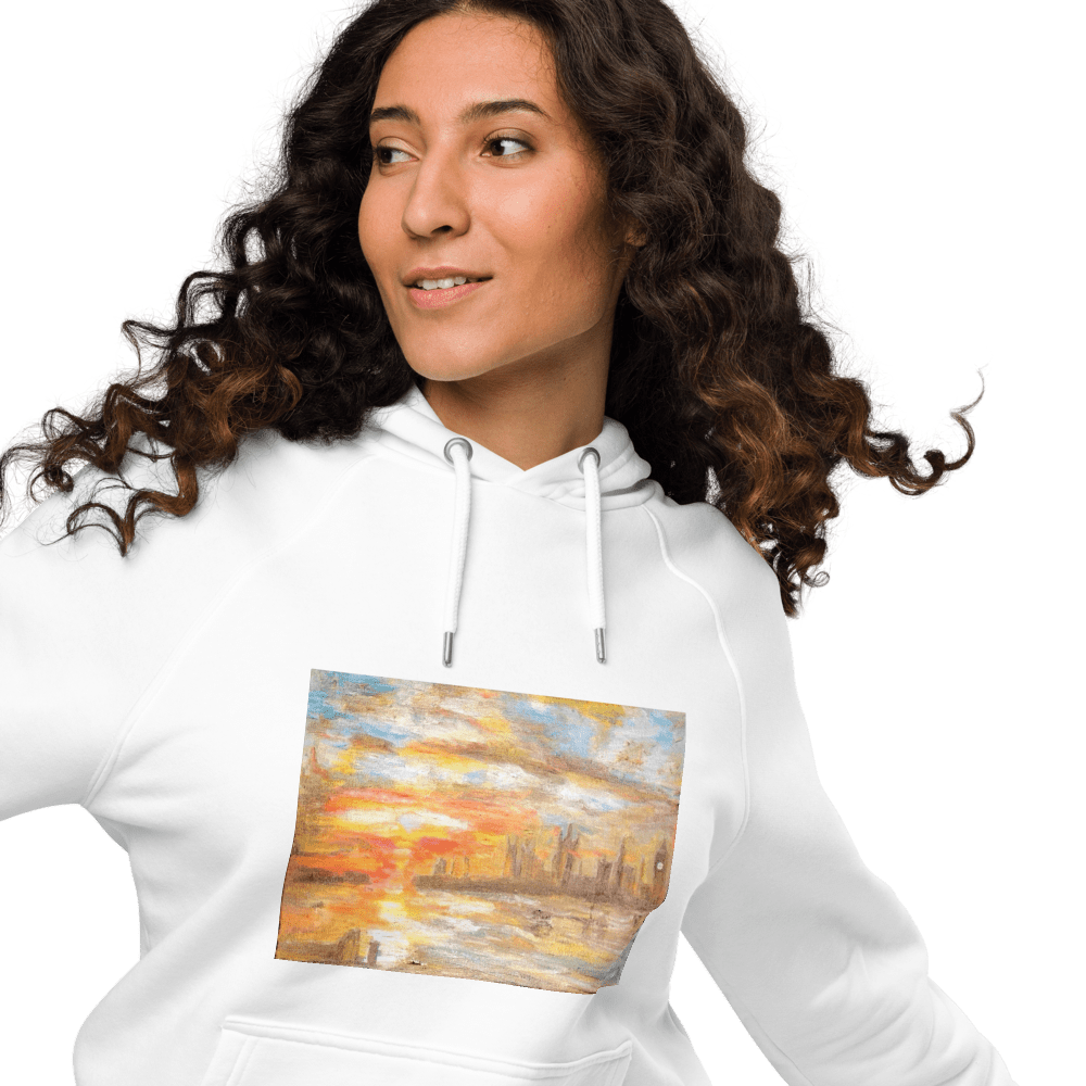 Turner Inspired Westminster Sunset Eco Raglan Hoodie | Unisex with Printed Handpainted Art - M.P.Art
