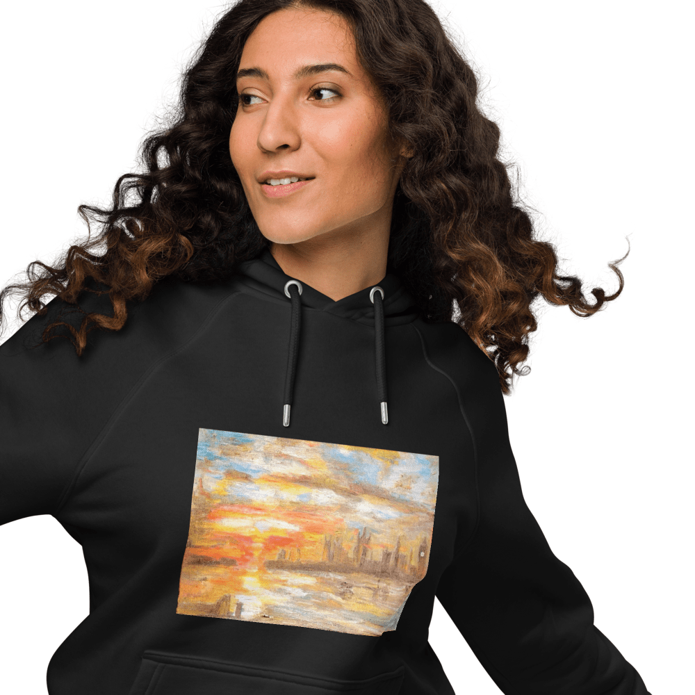 Turner Inspired Westminster Sunset Eco Raglan Hoodie | Unisex with Printed Handpainted Art - M.P.Art