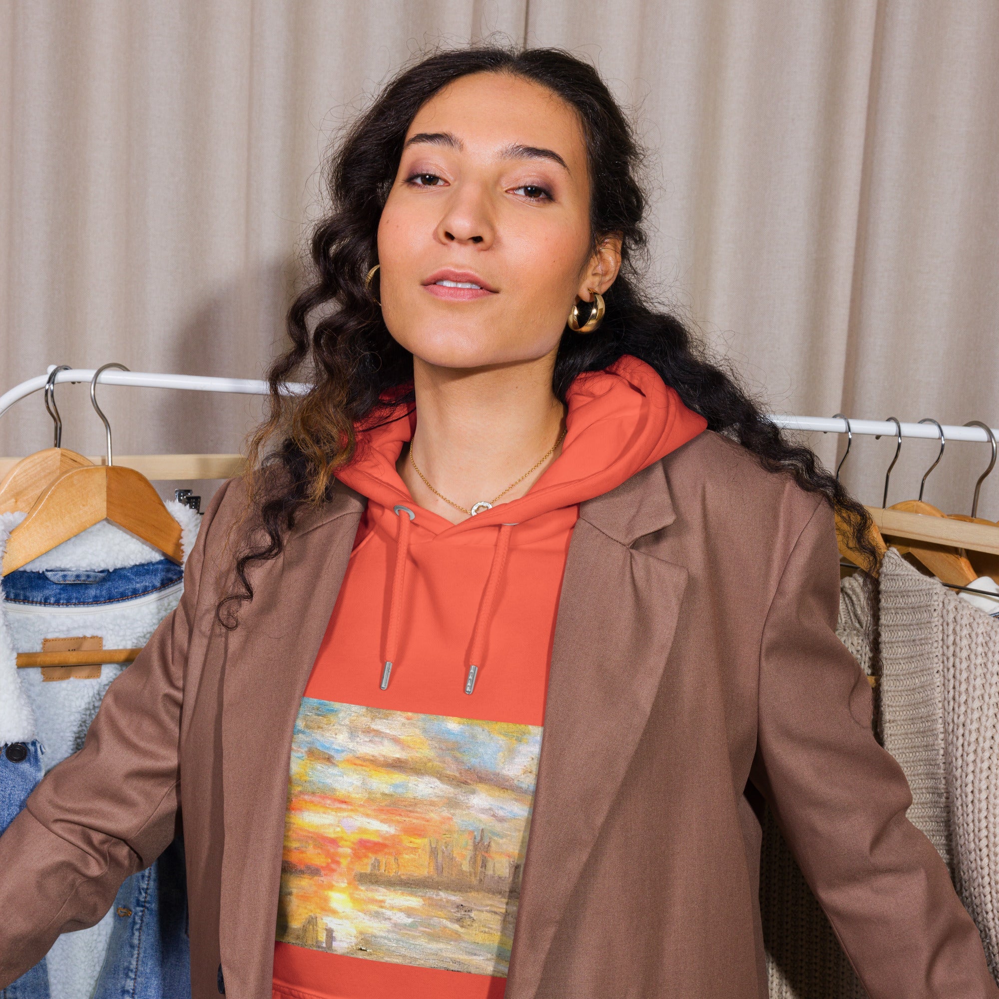 Turner Inspired Westminster Sunset Eco Raglan Hoodie | Unisex with Printed Handpainted Art - M.P.Art