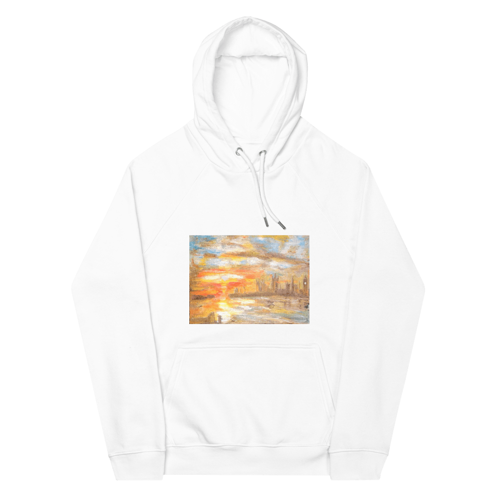 Turner Inspired Westminster Sunset Eco Raglan Hoodie | Unisex with Printed Handpainted Art - M.P.Art