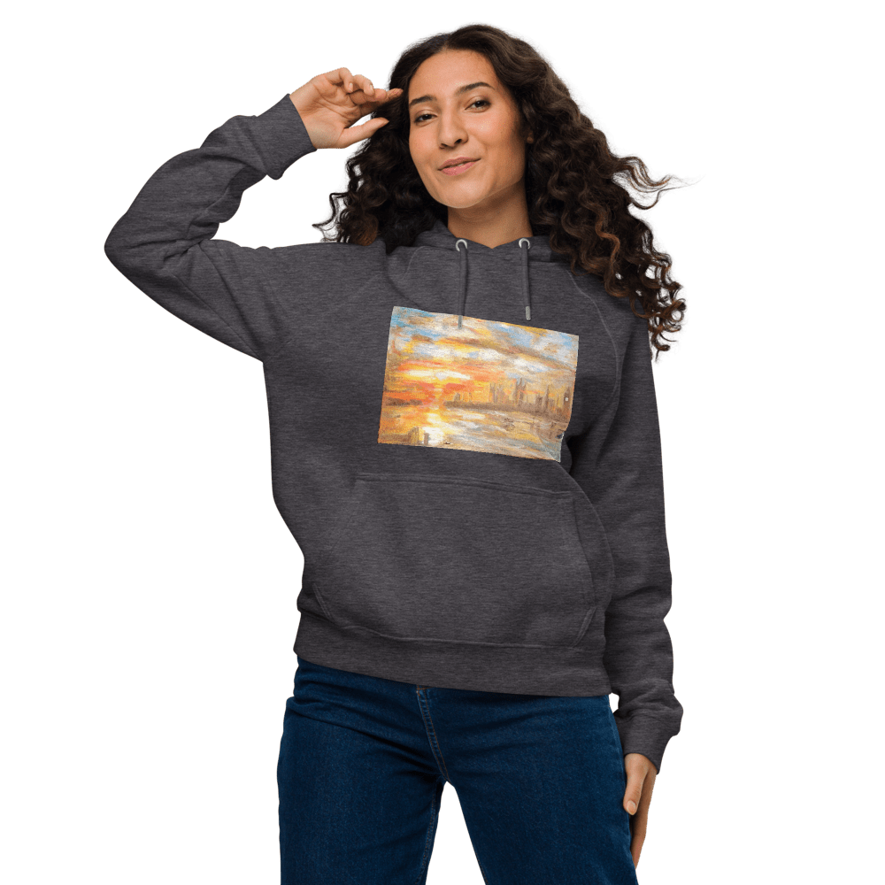 Turner Inspired Westminster Sunset Eco Raglan Hoodie | Unisex with Printed Handpainted Art - M.P.Art