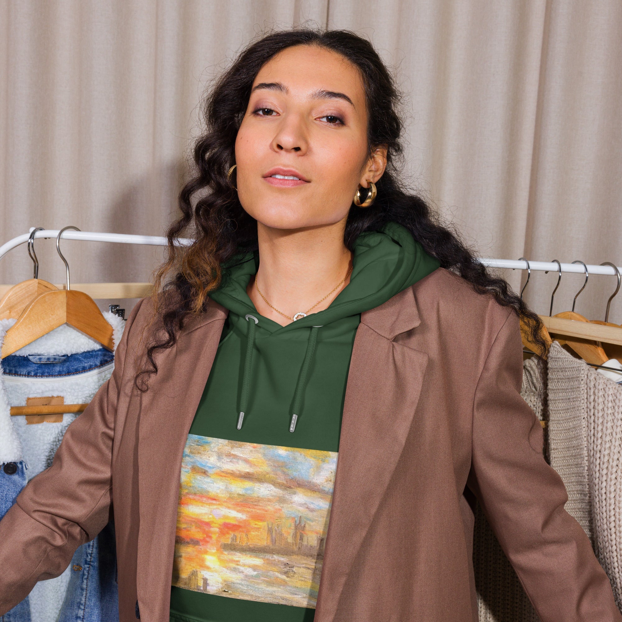 Turner Inspired Westminster Sunset Eco Raglan Hoodie | Unisex with Printed Handpainted Art - M.P.Art