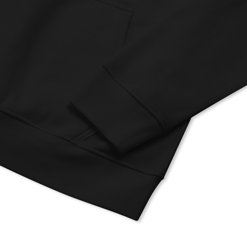 Unisex eco raglan hoodie black with printed handpainted artwork product details
