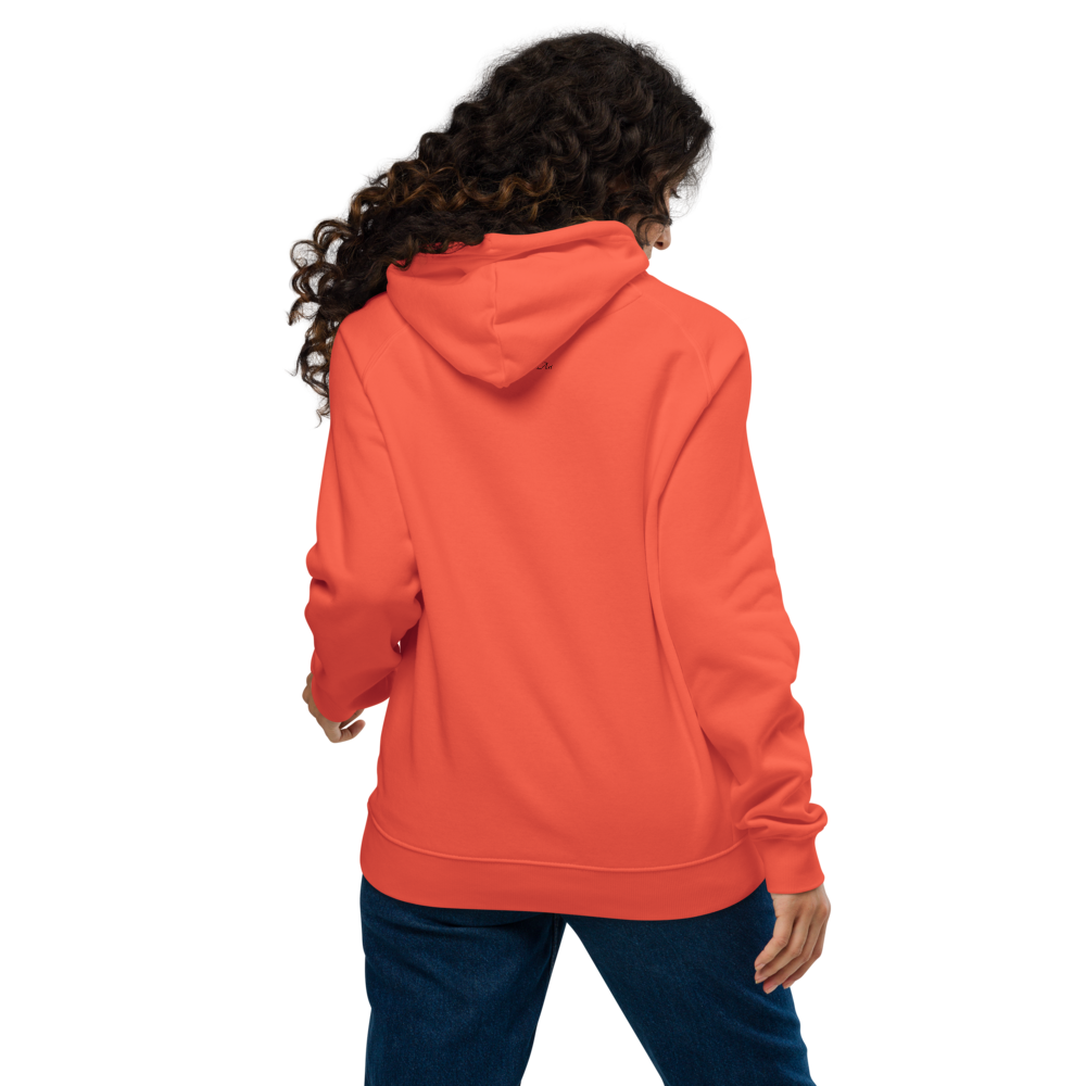 Unisex eco raglan hoodie burnt orange with printed handpainted artwork back view
