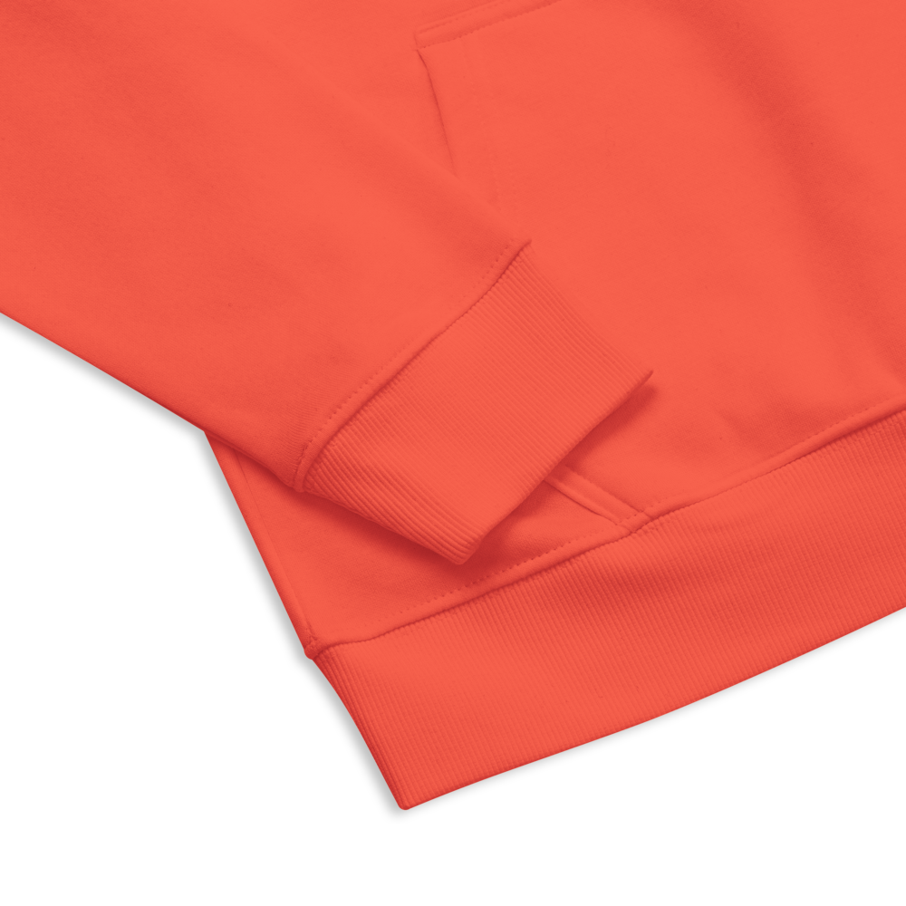 Unisex eco raglan hoodie burnt orange with printed handpainted artwork product details
