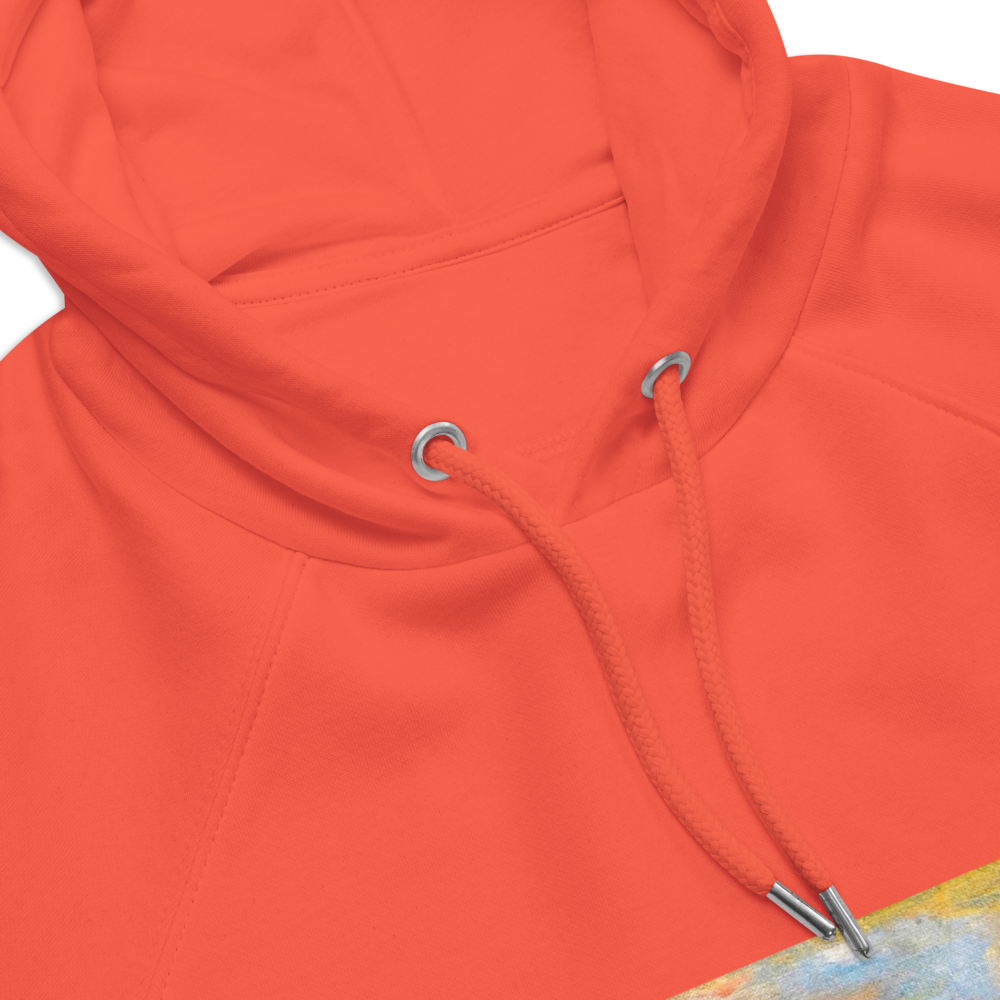 Unisex eco raglan hoodie burnt orange with printed handpainted artwork product details
