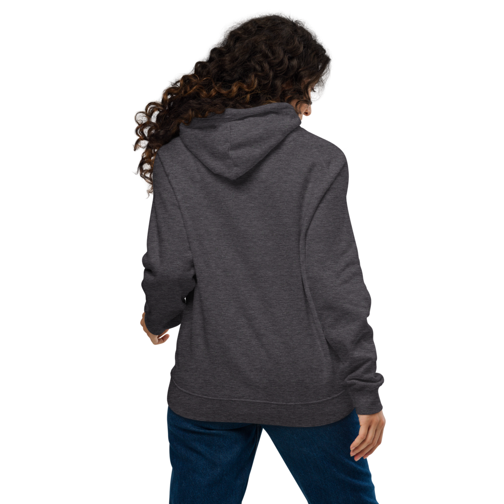 Unisex eco raglan hoodie charcoal melange with printed handpainted artwork back view
