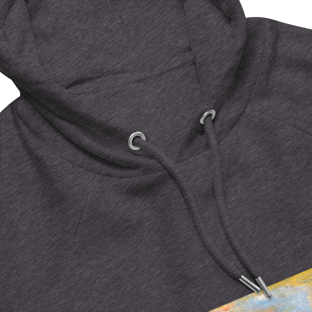 Unisex eco raglan hoodie charcoal melange with printed handpainted artwork product details
